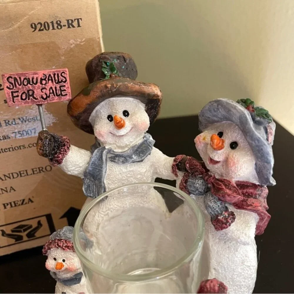 Home Interiors Snowman Family Votive Candle Holder Snowballs For Sale